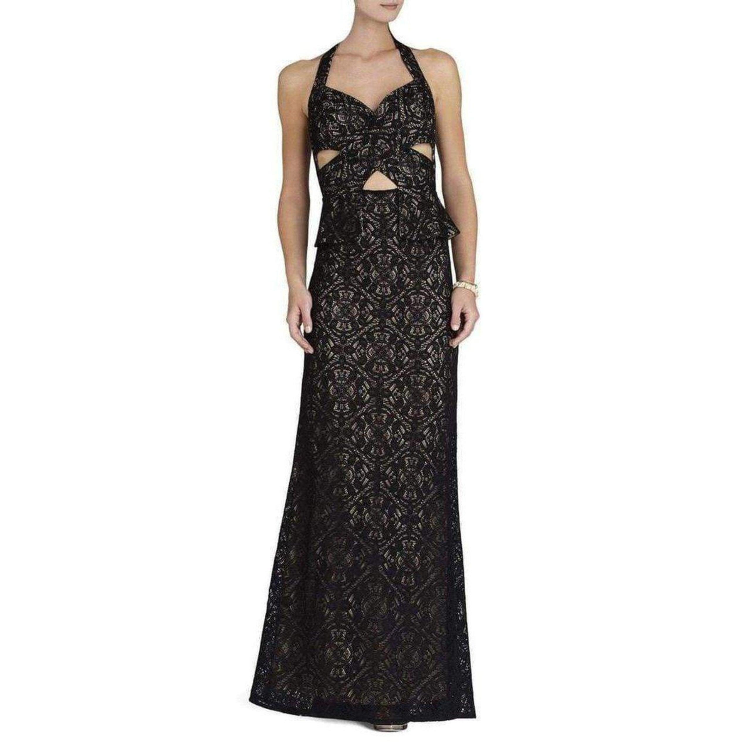 Bcbgmaxazria - Daga Cutout Halter Black Gown Dress - Us 10
